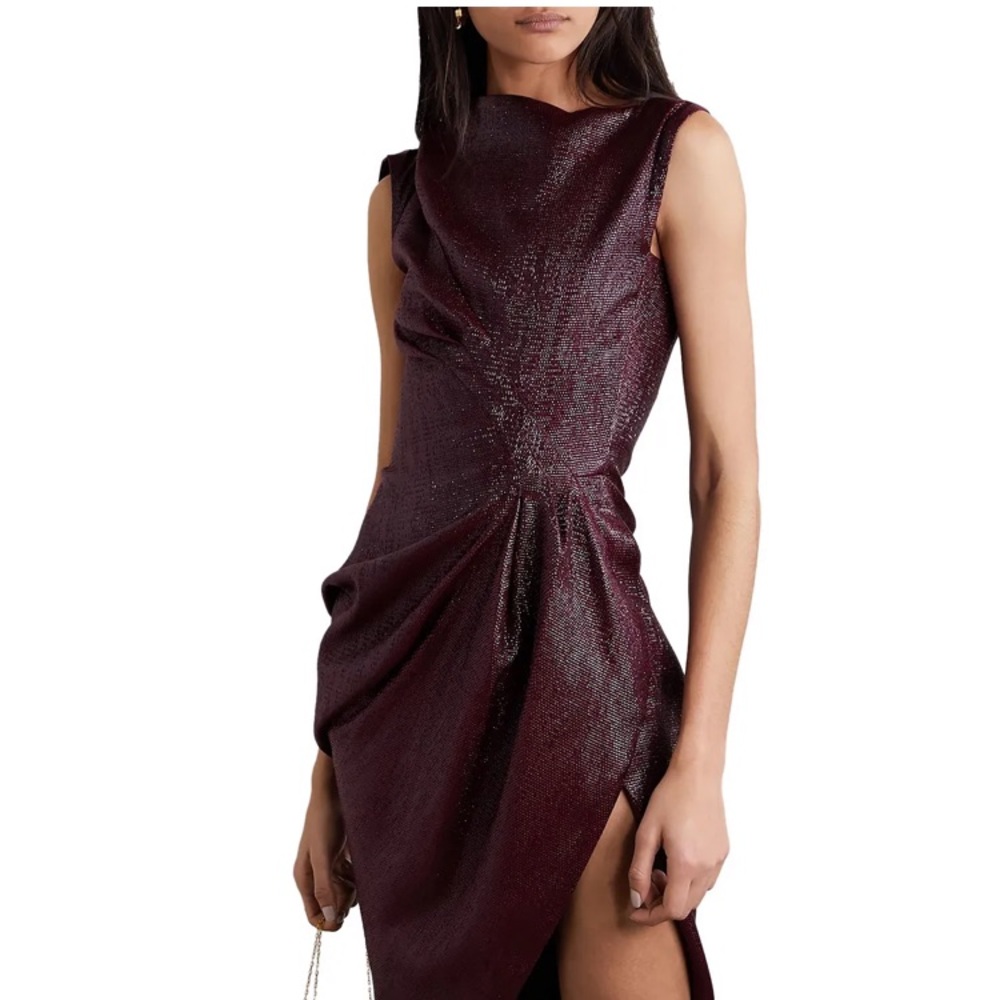 Amazing MATICEVSKI dress. Size UK10 (US2-4). Burgundy. Metallic.